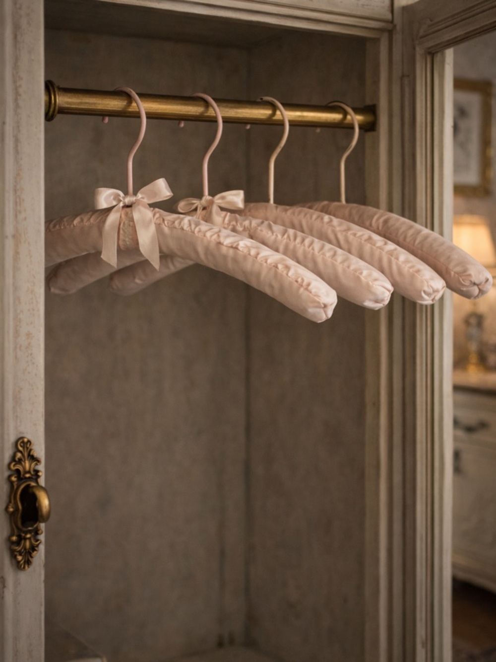 Vintage 1960's Hand-sewn Pink Satin Padded Clothes Hangers